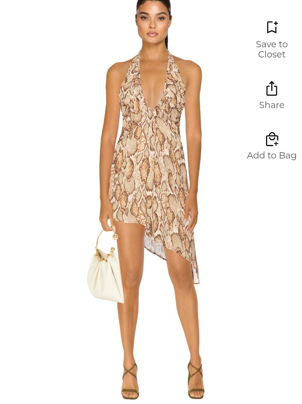 AFRM Taupe Snake-Print Halter Asymmetric Mini Dress Sabrina Dress in Sand SnakeA - Picture 2 of 5